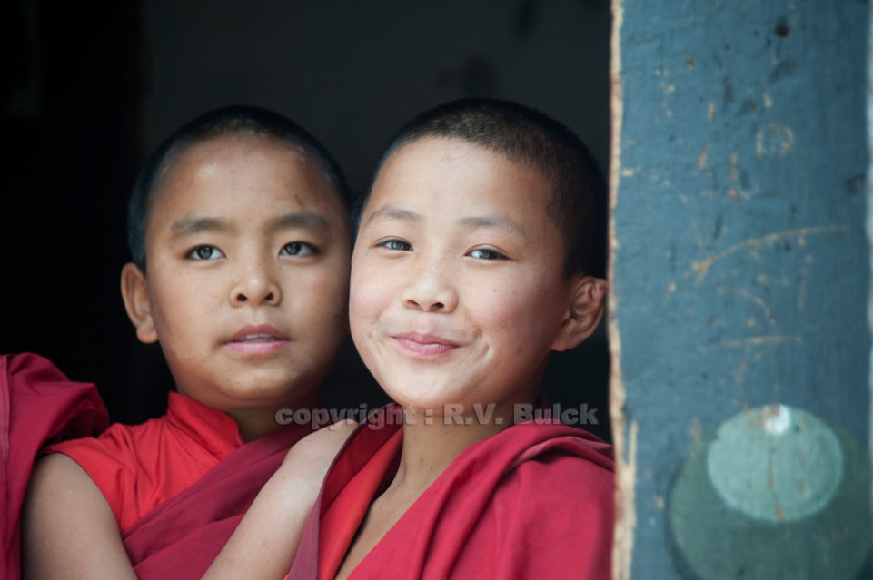 Bhutan.  From Mongar to Tashigang: Young Monks in Gom-Kora Monastary.    © R.V. Bulck