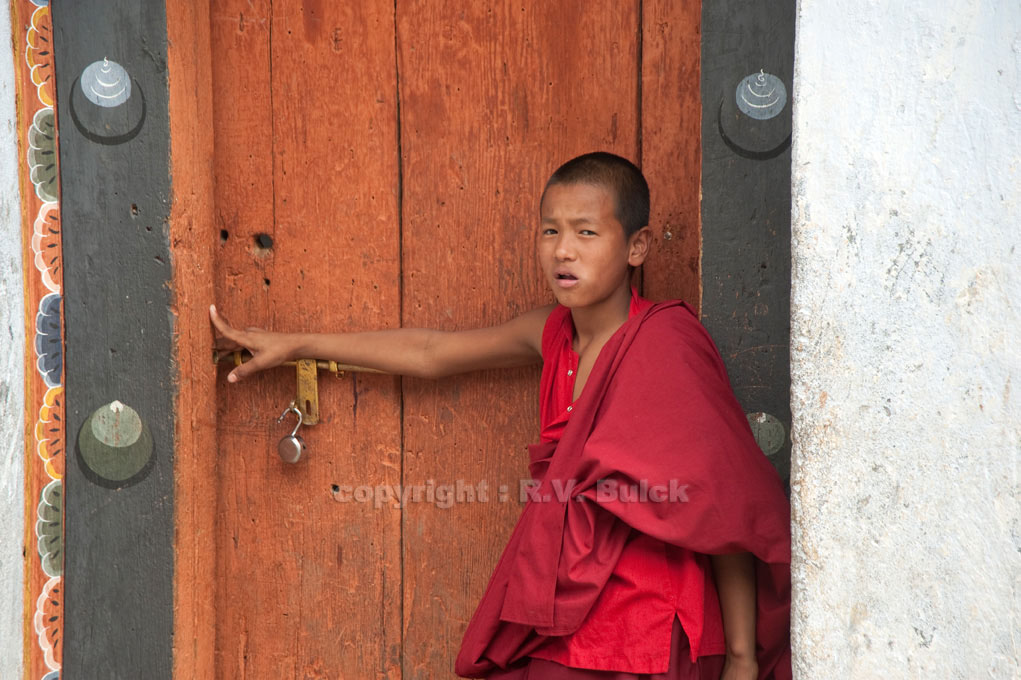 Bhutan.  From Mongar to Tashigang: Young Monk in Gom-Kora Monastary.    © R.V. Bulck