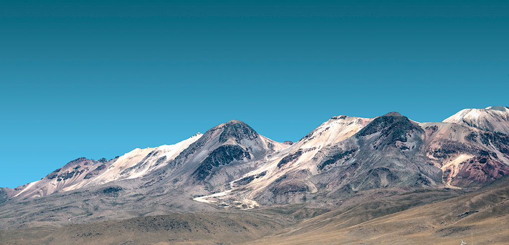 Snow capped mountains in the Andes.